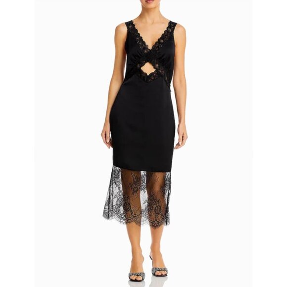 Aqua Dresses & Skirts - NWT‎ Aqua Black Lace Cut Out Sheath Midi Dress Party Cocktail Satin Slip Dress